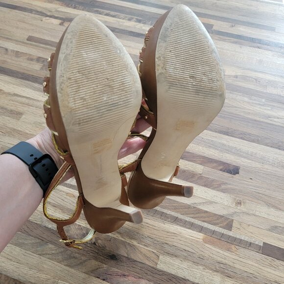 6" Fancy Studded & Embellished Extra High Heel Strappy Leather Stiletto Sandals - Picture 9 of 16